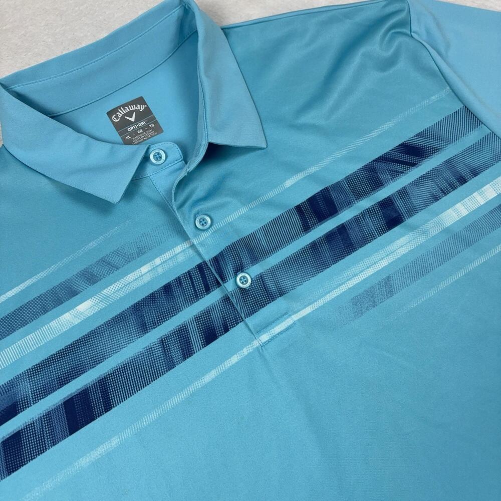 Callaway Short Sleeve Polo Shirt Men XL Blue OPTI-DRI Striped Moisture Wicking